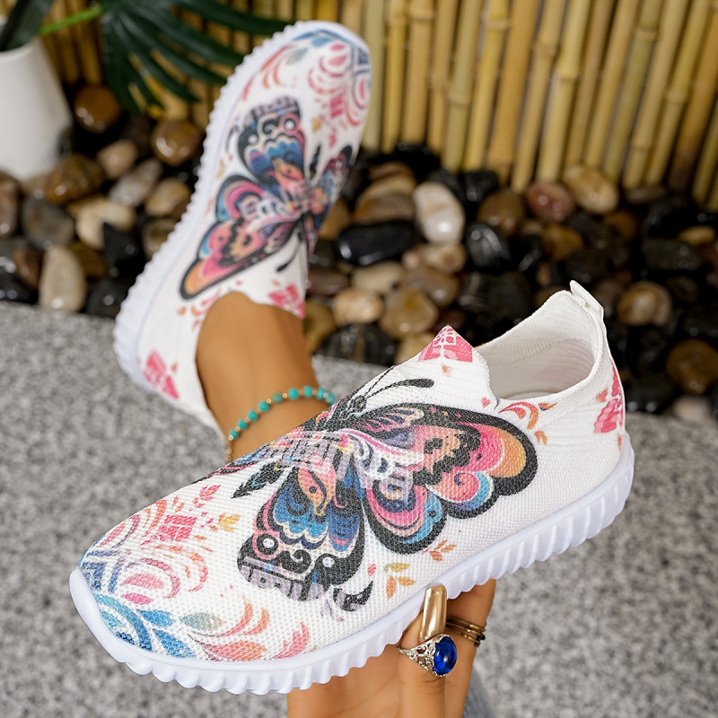 Γυναικεία ανάλαφρα slip-on παπούτσια με μαλακή σόλα, διατρητό επάνω μέρος με μοτίβο πεταλούδας, ελαφριά αντιολισθητικά αθλητικά για καθημερινή χρήση