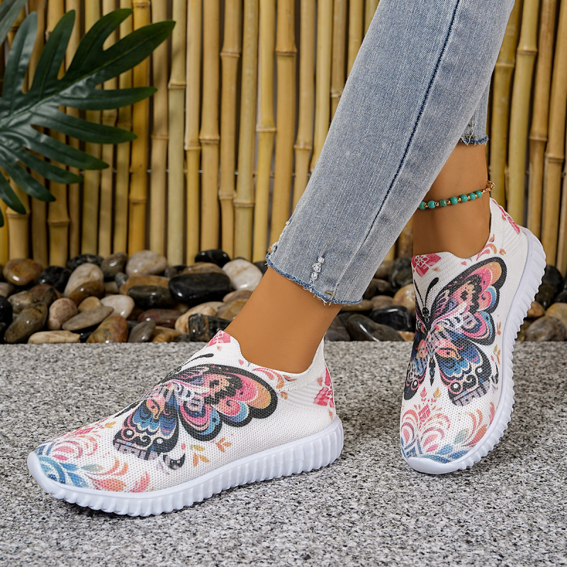 Γυναικεία ανάλαφρα slip-on παπούτσια με μαλακή σόλα, διατρητό επάνω μέρος με μοτίβο πεταλούδας, ελαφριά αντιολισθητικά αθλητικά για καθημερινή χρήση