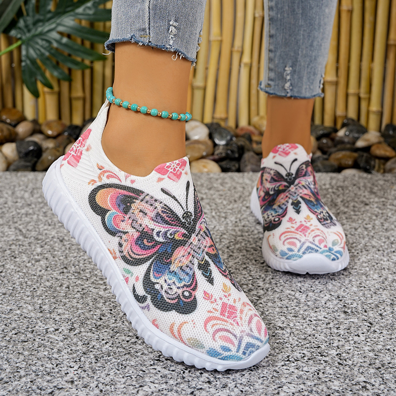 Γυναικεία ανάλαφρα slip-on παπούτσια με μαλακή σόλα, διατρητό επάνω μέρος με μοτίβο πεταλούδας, ελαφριά αντιολισθητικά αθλητικά για καθημερινή χρήση