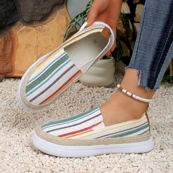 Szalmás talpú halászcipő, légáteresztő slip-on, szivárvány csíkokkal