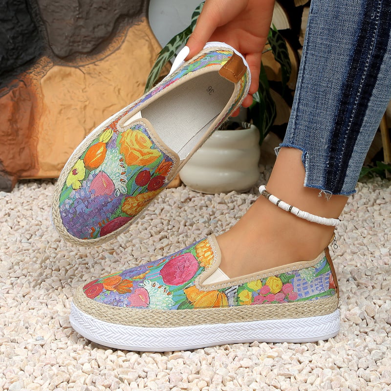 Szalmás talpú halászcipő, légáteresztő slip-on, szivárvány csíkokkal