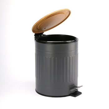Coș de gunoi cu capac din bambus, model roman retro, cu pedală, 3-5 L capacitate, pentru bucătărie, casă și spații comerciale