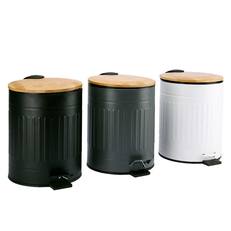 Coș de gunoi cu capac din bambus, model roman retro, cu pedală, 3-5 L capacitate, pentru bucătărie, casă și spații comerciale