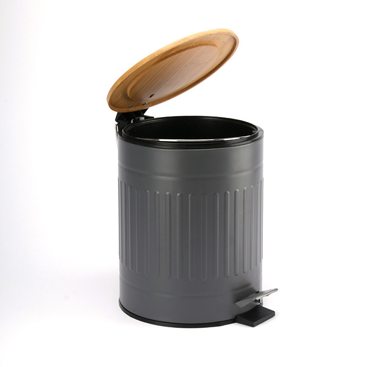 Coș de gunoi cu capac din bambus, model roman retro, cu pedală, 3-5 L capacitate, pentru bucătărie, casă și spații comerciale