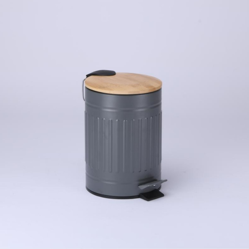 Coș de gunoi cu capac din bambus, model roman retro, cu pedală, 3-5 L capacitate, pentru bucătărie, casă și spații comerciale