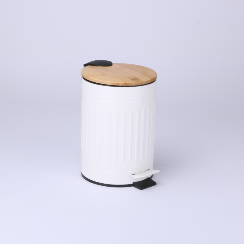 Coș de gunoi cu capac din bambus, model roman retro, cu pedală, 3-5 L capacitate, pentru bucătărie, casă și spații comerciale