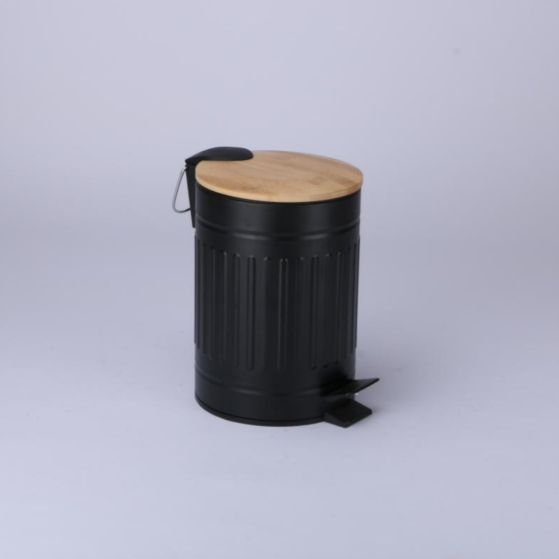 Coș de gunoi cu capac din bambus, model roman retro, cu pedală, 3-5 L capacitate, pentru bucătărie, casă și spații comerciale
