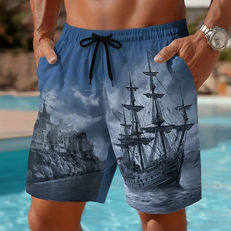 3D otisnute muške plažne šorceve s motivom Hawaii i jedrenja, ljetni stil