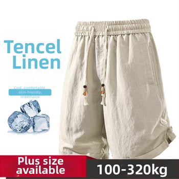 Új, plusz méretű férfi Bermuda rövidnadrág Lyocell-len keverékből, nyár, egyszínű, könnyű és sokoldalú.