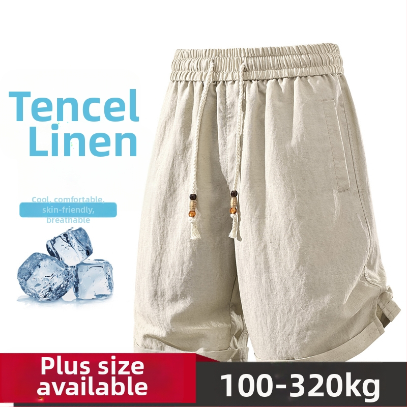Nové pánske bermuda šorty z Lyocell-ľanovej zmesi, plus veľkosť, leto, jednofarebné, ľahké a všestranné.