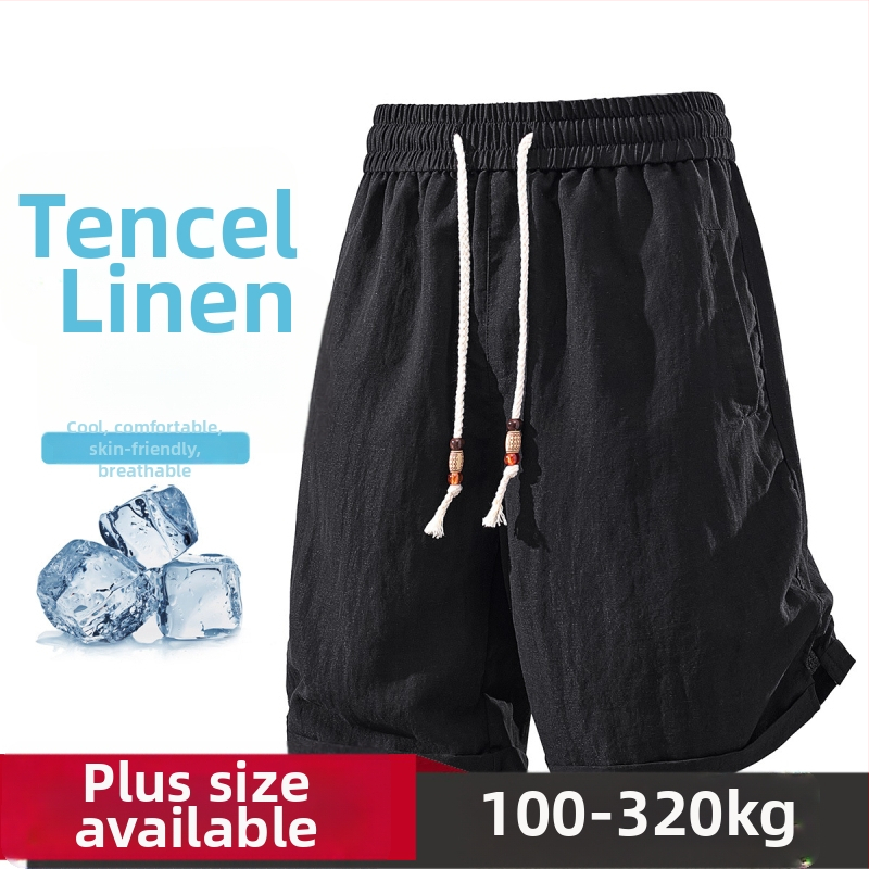 Nové pánske bermuda šorty z Lyocell-ľanovej zmesi, plus veľkosť, leto, jednofarebné, ľahké a všestranné.