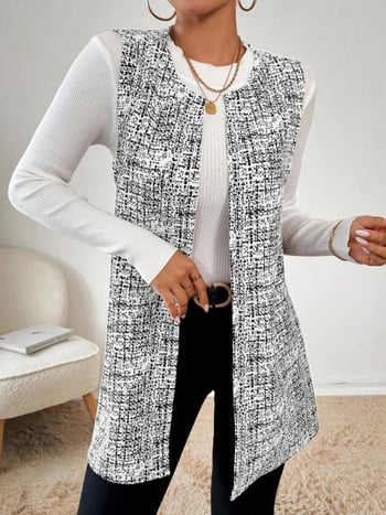 Cardigan fără mâneci, în carouri, stil capă, toamnă-iarnă