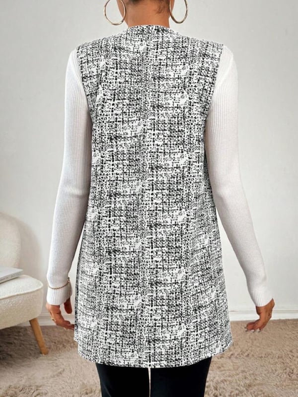Cardigan fără mâneci, în carouri, stil capă, toamnă-iarnă
