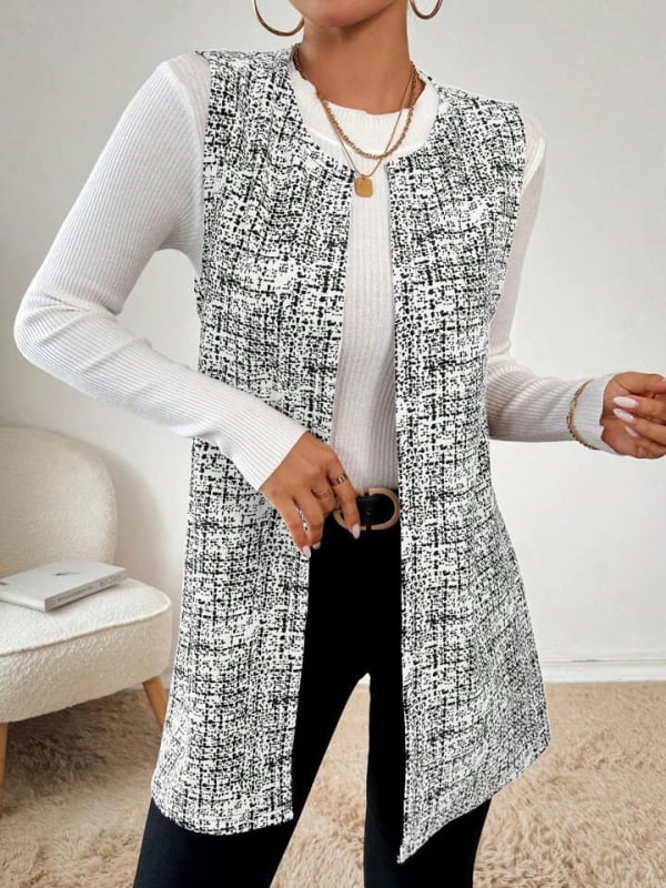 Cardigan fără mâneci, în carouri, stil capă, toamnă-iarnă