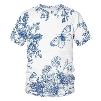 Ανδρικό T-shirt με εκτύπωση πεταλούδας, 3D εκτύπωση, χαλαρή γραμμή, στρογγυλός λαιμός, κοντά μανίκια