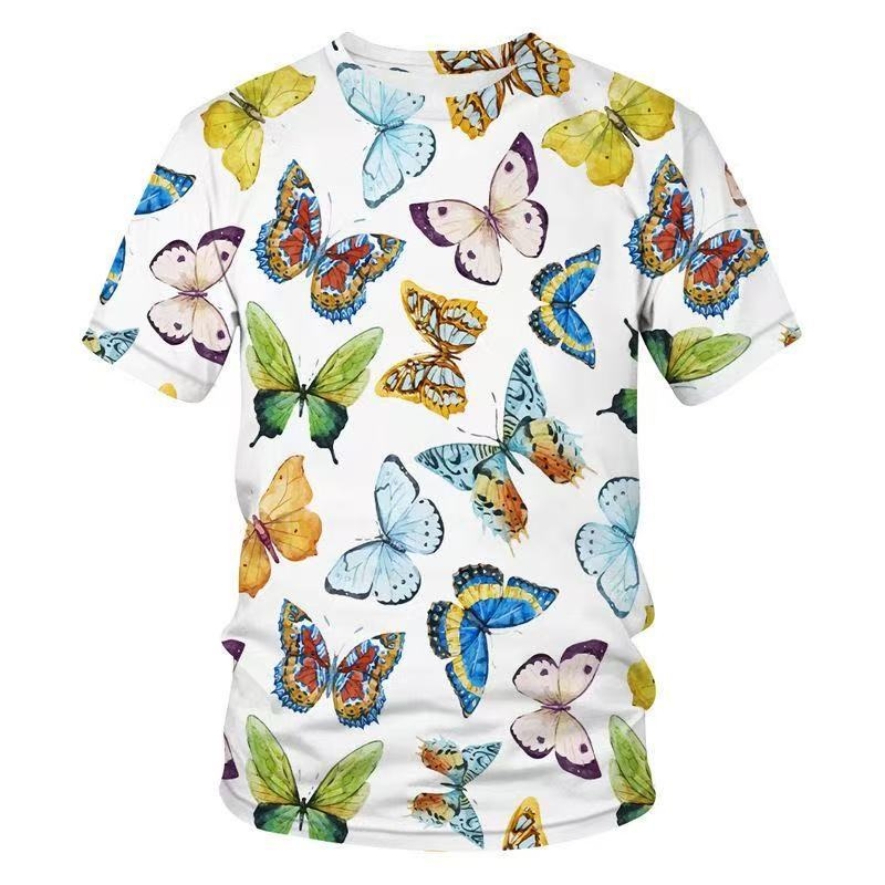 Ανδρικό T-shirt με εκτύπωση πεταλούδας, 3D εκτύπωση, χαλαρή γραμμή, στρογγυλός λαιμός, κοντά μανίκια
