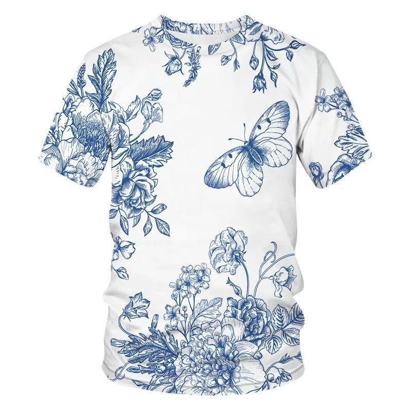 Ανδρικό T-shirt με εκτύπωση πεταλούδας, 3D εκτύπωση, χαλαρή γραμμή, στρογγυλός λαιμός, κοντά μανίκια