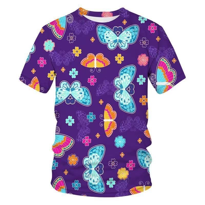 Ανδρικό T-shirt με εκτύπωση πεταλούδας, 3D εκτύπωση, χαλαρή γραμμή, στρογγυλός λαιμός, κοντά μανίκια