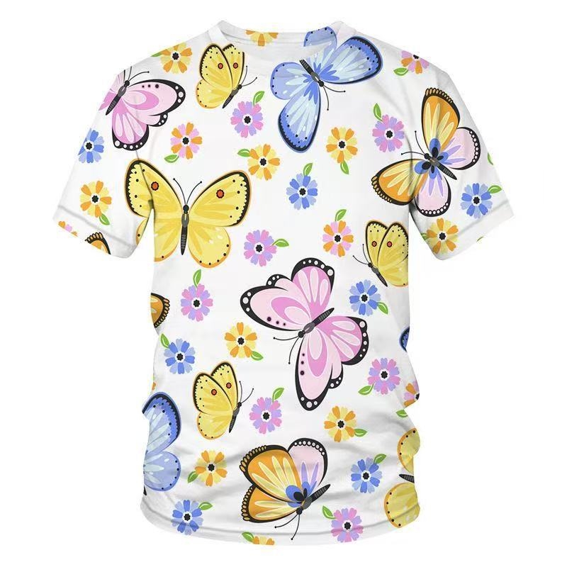 Ανδρικό T-shirt με εκτύπωση πεταλούδας, 3D εκτύπωση, χαλαρή γραμμή, στρογγυλός λαιμός, κοντά μανίκια