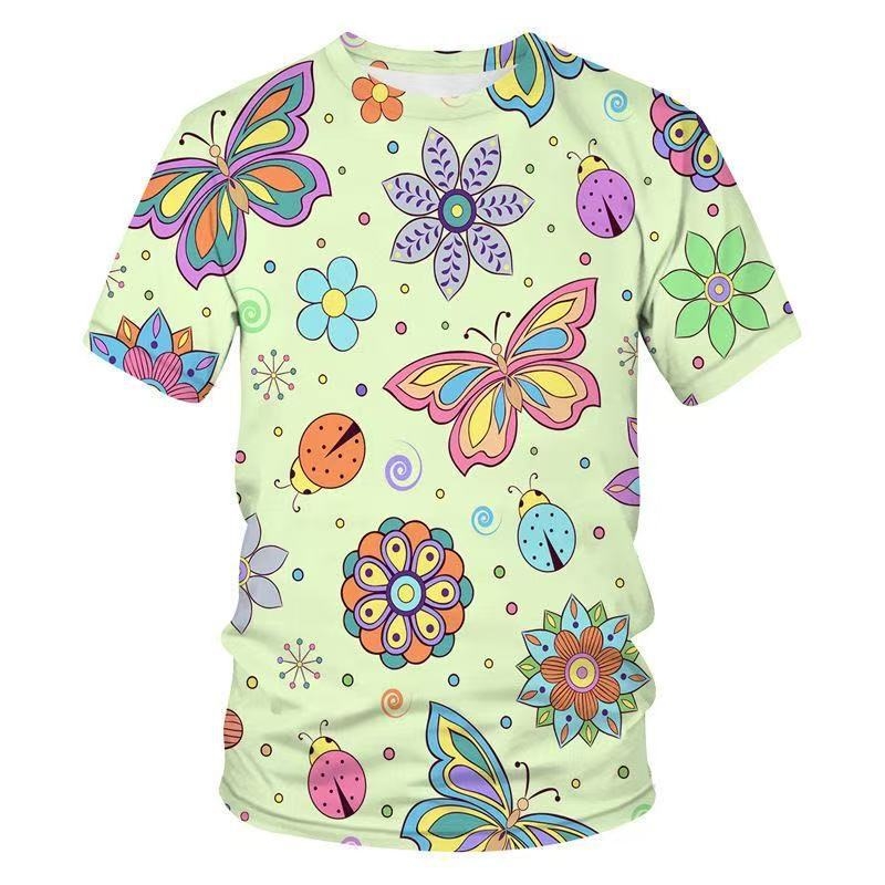 Ανδρικό T-shirt με εκτύπωση πεταλούδας, 3D εκτύπωση, χαλαρή γραμμή, στρογγυλός λαιμός, κοντά μανίκια