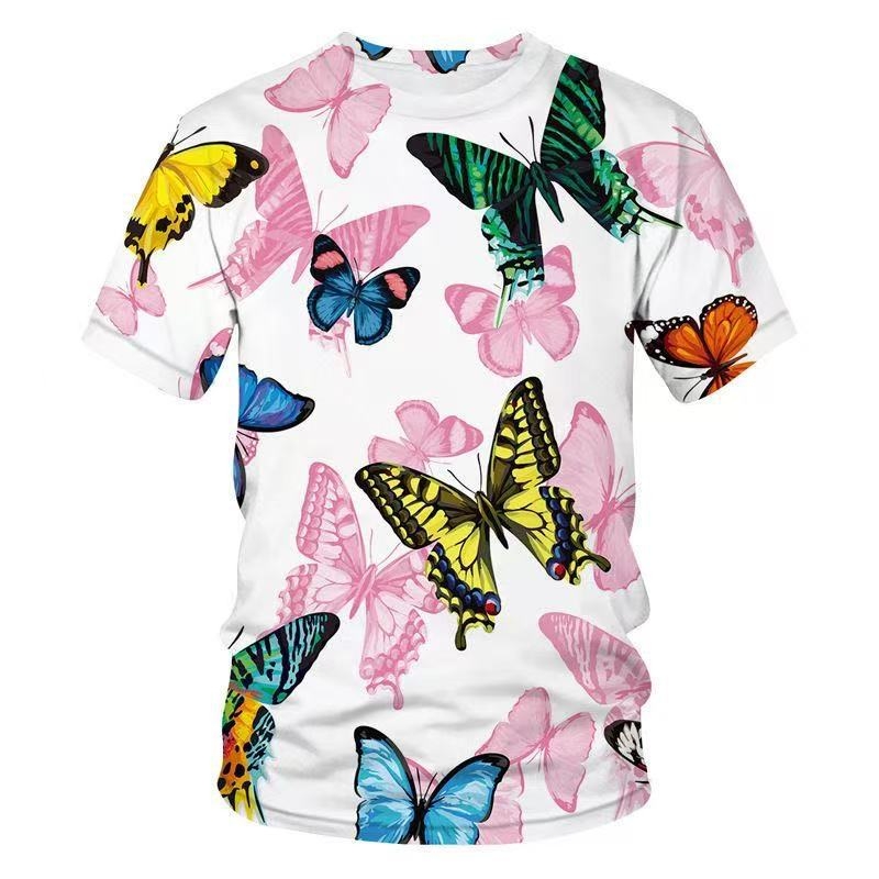 Ανδρικό T-shirt με εκτύπωση πεταλούδας, 3D εκτύπωση, χαλαρή γραμμή, στρογγυλός λαιμός, κοντά μανίκια
