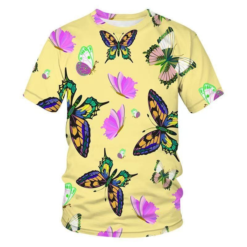 Ανδρικό T-shirt με εκτύπωση πεταλούδας, 3D εκτύπωση, χαλαρή γραμμή, στρογγυλός λαιμός, κοντά μανίκια