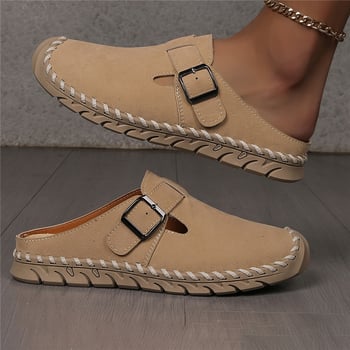 Női lapos papucs szintetikus bőrből készült felsőrésszel, kerek orrú, slip-on, könnyű és vízálló