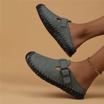 Női lapos papucs szintetikus bőrből készült felsőrésszel, kerek orrú, slip-on, könnyű és vízálló