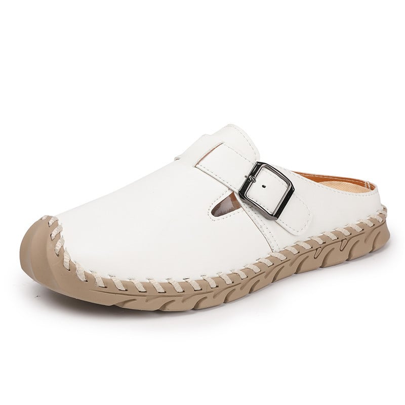 Női lapos papucs szintetikus bőrből készült felsőrésszel, kerek orrú, slip-on, könnyű és vízálló
