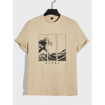 Manfinity Brenvor Ανδρική ρετρό T-shirt με αμερικανικό στυλ, βαμβάκι, κοντό μανίκι, στρογγυλός λαιμός, φαρδιά γραμμή, εκτύπωση με κουκκίδες