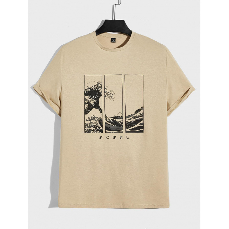 Manfinity Brenvor Ανδρική ρετρό T-shirt με αμερικανικό στυλ, βαμβάκι, κοντό μανίκι, στρογγυλός λαιμός, φαρδιά γραμμή, εκτύπωση με κουκκίδες