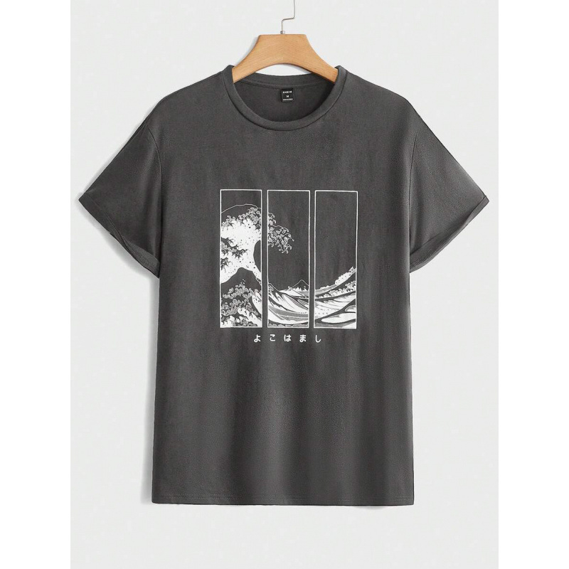 Manfinity Brenvor Ανδρική ρετρό T-shirt με αμερικανικό στυλ, βαμβάκι, κοντό μανίκι, στρογγυλός λαιμός, φαρδιά γραμμή, εκτύπωση με κουκκίδες