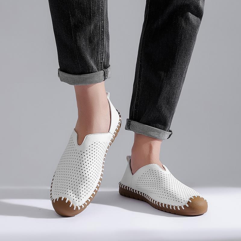 Pantofi casual bărbați primăvară-vară, loaferi slip-on cu perforații, croiți manual, pentru condus, mărime mare