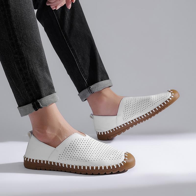 Pantofi casual bărbați primăvară-vară, loaferi slip-on cu perforații, croiți manual, pentru condus, mărime mare