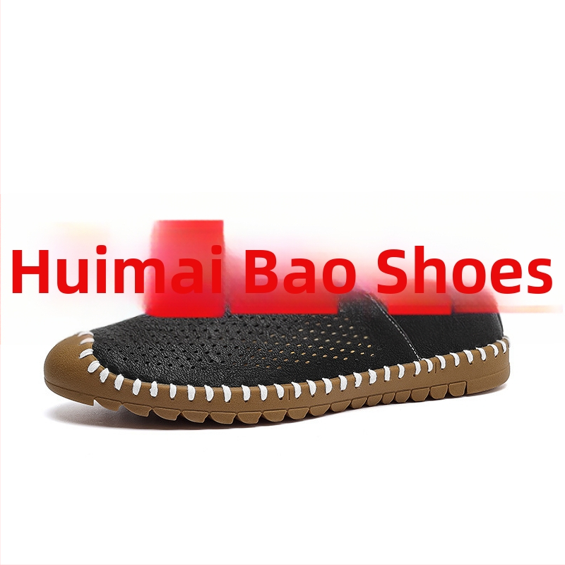 Pánske jarné-letné casual slip-on loafers s perforovaným dizajnom, ručne šité, na šoférovanie, veľká veľkosť
