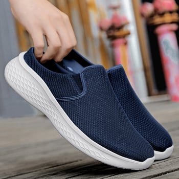 Nyári férfi slip-on loaferek, fekete, nagy méret, Fly-Knit hálós felsővel és széles orral, lélegző