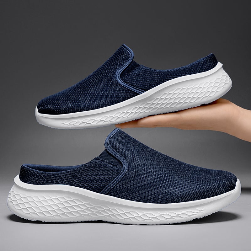 Nyári férfi slip-on loaferek, fekete, nagy méret, Fly-Knit hálós felsővel és széles orral, lélegző