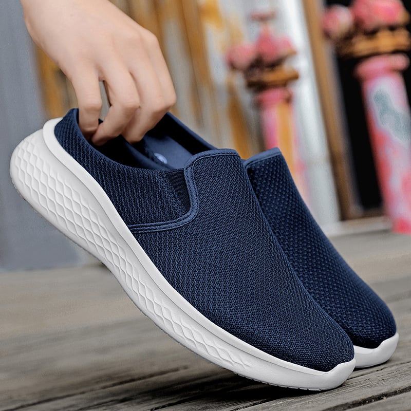 Nyári férfi slip-on loaferek, fekete, nagy méret, Fly-Knit hálós felsővel és széles orral, lélegző