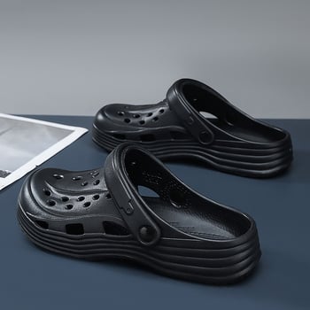 Cloguri pentru bărbați noi, confortabile, casual, cu perforații, vârf rotund, talpă groasă, culoare solidă, respirabile, Slip-On