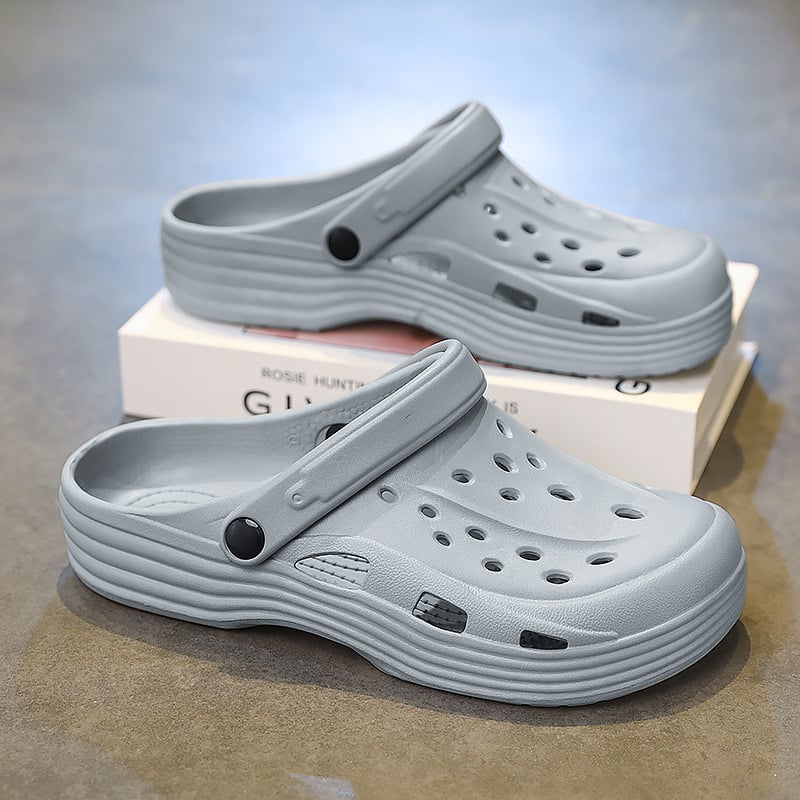 Cloguri pentru bărbați noi, confortabile, casual, cu perforații, vârf rotund, talpă groasă, culoare solidă, respirabile, Slip-On