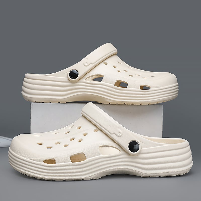 Cloguri pentru bărbați noi, confortabile, casual, cu perforații, vârf rotund, talpă groasă, culoare solidă, respirabile, Slip-On