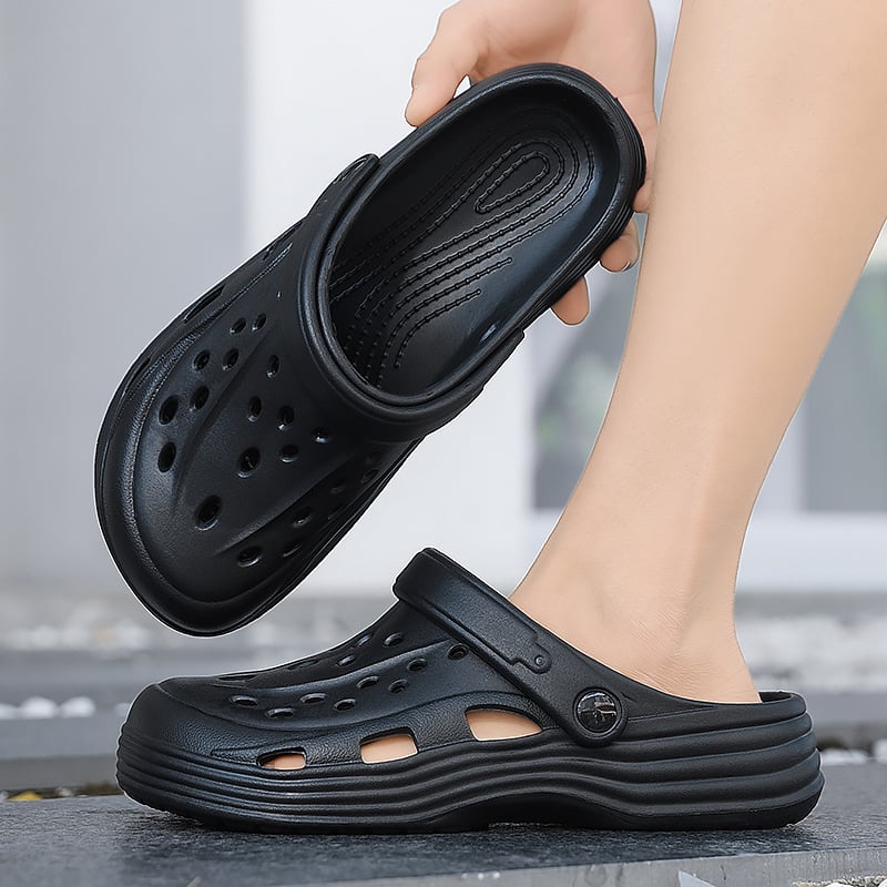 Cloguri pentru bărbați noi, confortabile, casual, cu perforații, vârf rotund, talpă groasă, culoare solidă, respirabile, Slip-On