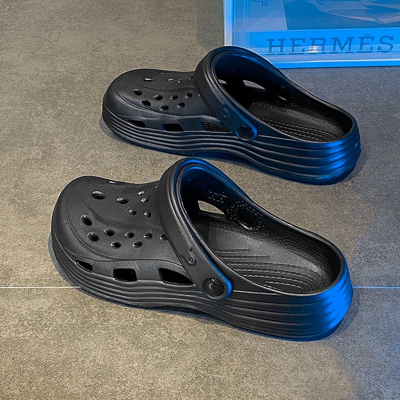 Cloguri pentru bărbați noi, confortabile, casual, cu perforații, vârf rotund, talpă groasă, culoare solidă, respirabile, Slip-On