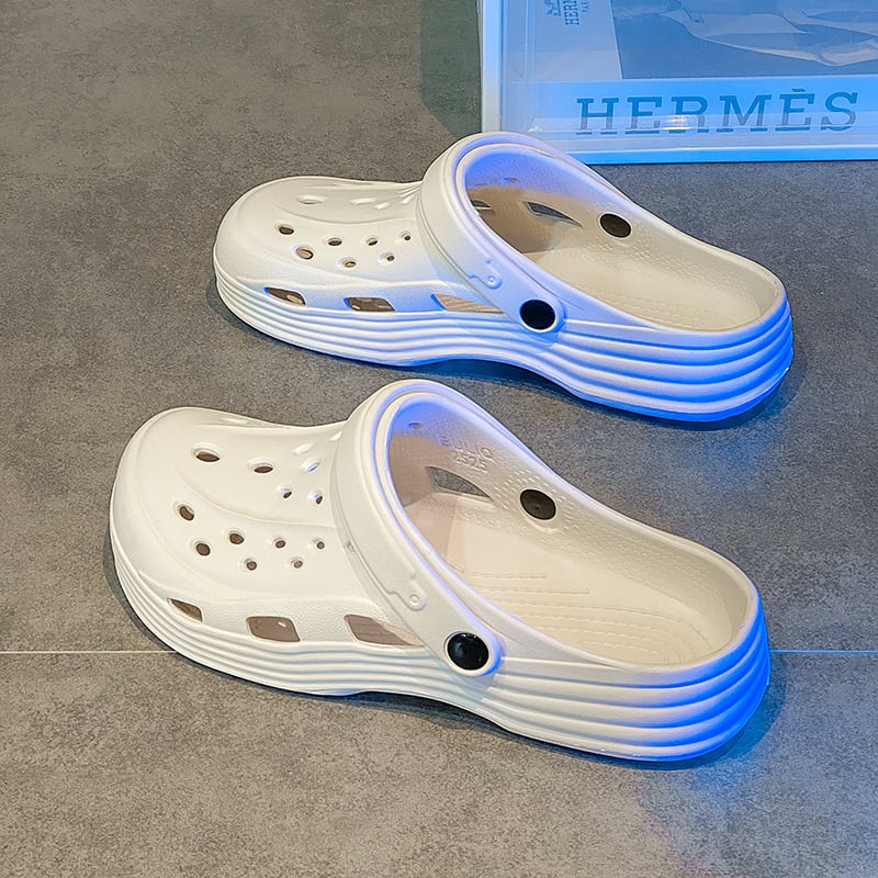 Cloguri pentru bărbați noi, confortabile, casual, cu perforații, vârf rotund, talpă groasă, culoare solidă, respirabile, Slip-On
