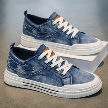 Férfi denim és vászon sneaker, alacsony profil, puha talp, mindennapi viselet