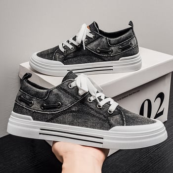Férfi denim és vászon sneaker, alacsony profil, puha talp, mindennapi viselet