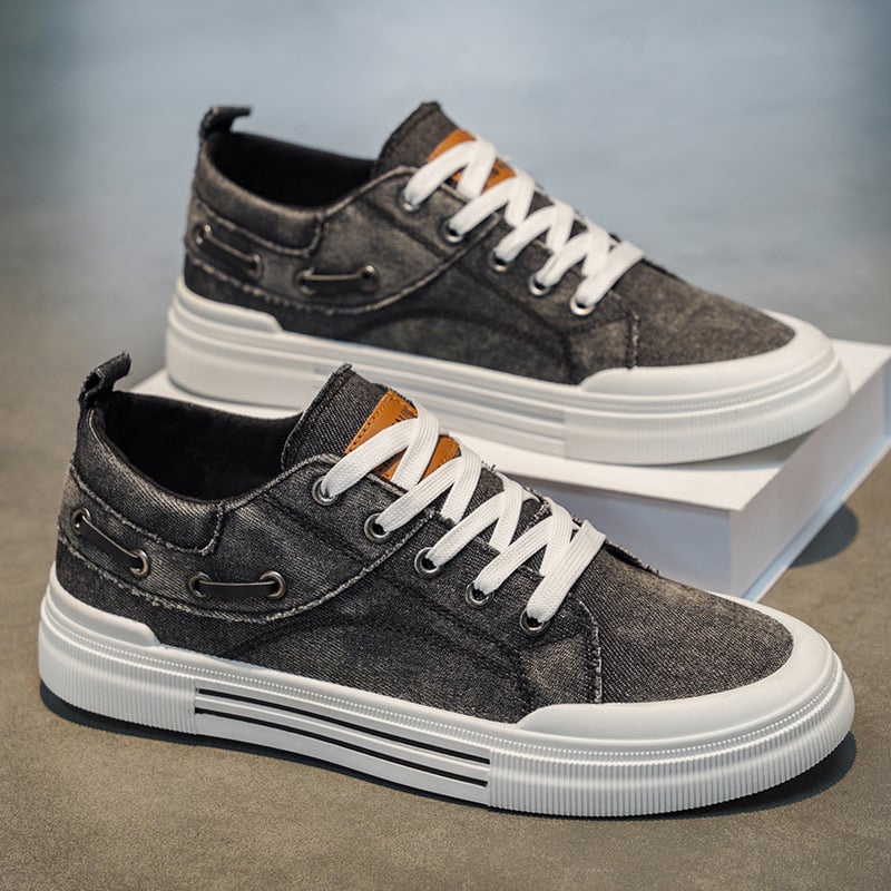 Férfi denim és vászon sneaker, alacsony profil, puha talp, mindennapi viselet