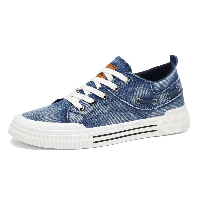 Férfi denim és vászon sneaker, alacsony profil, puha talp, mindennapi viselet