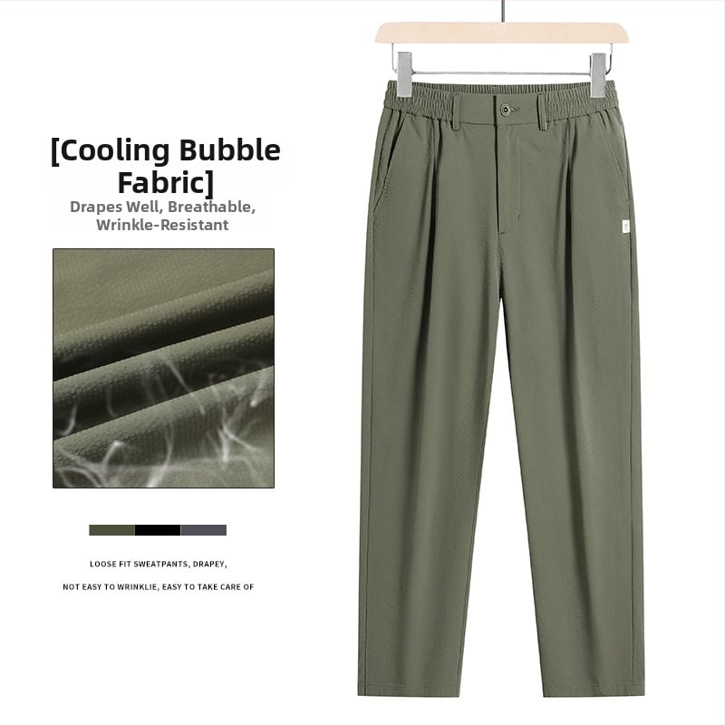 Pantaloni casual pentru bărbați în stil Hong Kong, croi drept, lungime cropped, uscare rapidă, respirabili, pantaloni de costum, mărime mare