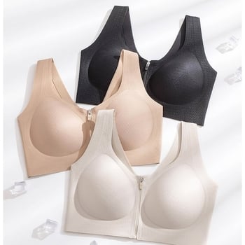 Sutien sport cu fermoar frontal pentru femei, fără sârmă, fără fir, suport lateral, anti-căderea sânului, cupe fixe, minimizator pentru bust mare, respirabil și confortabil